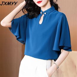Large size chiffon shirt Western-style half-sleeved women's high-end fashion loose short-sleeved all-match blouse summer 210412