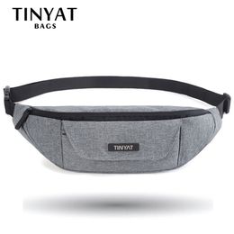 TINYAT Men Waist Bag Functional Waist Pack Casual Belt bag Pouch for Phone Money 3 pockets Large canvas Bag for Belt grey 201118