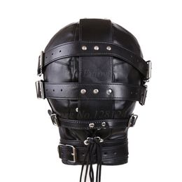 PU Leather Mask BDSM Mouth Gag Full Head Harness Bondage Restraints Fetish Slave Blindfold Halloween Cosplay sexy Toys For Couple
