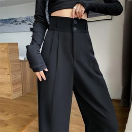 Black Suit Pant's Spring Summer Casual Straight Tube Drape Loose WideLeg Pants HighWaisted Fashion Trousers 220526