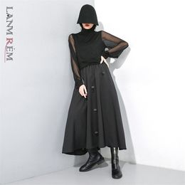 LANMREM autumn Fashion irregular ring cross two wear black womens skirt Elastic High Waist Allmatch bottoms YF970 210311