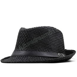 Simple Women Men Summer Sun Hat For Elegant Lady Beach Dad hats Sunhat Gentleman Panama Hat Gangster Cap Adjusted Size 56-58CM