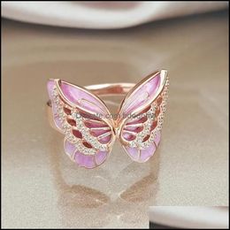 colored rings Canada - Band Rings Jewelry S1292 Fashion Jewely Butterfly Ring Exquisite Diamond Zircon Enamel Colored Lady Drop Deli Dhmie