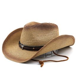 Cowboy Beach Hats Men Summer Panama Cap Casual Trilby Fedora Hat Male Straw Hat UV Protection Wide Brim Sombrero