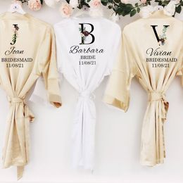 Personalised Custom Name Satin Robe Pajamas Wedding Bridesmaid Gifts Bridal Party Robes Wedding Satin Dressing Gown 220621