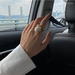 Wedding Rings Fashion Metal Light Luxury Niche Design Geometry Baroque Pearl Ring Opening Only Beautiful Women Daily Wear1