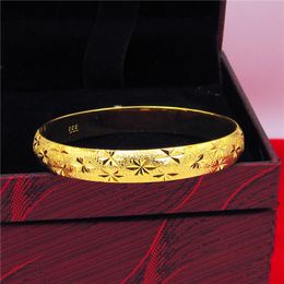 10mm Bangle Womens Bracelet Carved Star 18K Yellow Gold Filled Solid Dubai Wedding Women's Bangle Vintage Jewelry Dia 60mm