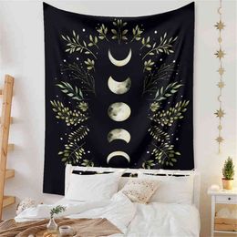 Tropical Leaves Wall Rugs Aesthetic Moon Phase Bohemian Room Decor Psychic Tapiz Wall Hanging Carpet Dorm Bedroom Decoration J220804