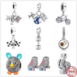925 Sterling Silver Dangle Charm New Colourful Zircon Bicycle Dumbbell Roller Pendant Beads Bead Fit Pandora Charms Bracelet DIY Jewellery Accessories
