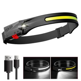 Headlamps Fishing Induction Headlamp Portable Cob Led Lamp Built-in Battery Usb Rechargeable Head Torch 5 Lighting Modes Light