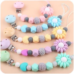 Baby Pacifier Holders Chain Clips Creative Sweet Flowers Love Silicone Teething Hook Beads Infant Feeding Newborn Practise Toy