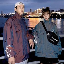 Men's Jackets Couples Letter Print Cargo Jacket For Men Korean Fashion Trends Gradient Clothing Oversized Streetwear High Quality Autumn Coa
