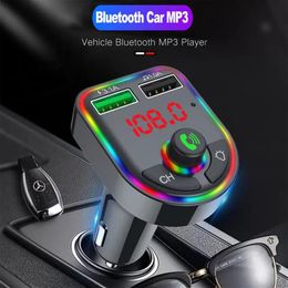 Carregador de carro USB duplo F6 sem fio Automático BT 5.0 Transmissor FM Adaptador mãos-livres Lâmpada de luz atmosférica Receptor de áudio MP3 Player com caixa de varejo