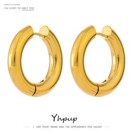 Yhpup Stainless Steel Jewelry Minimalist Round Hollow Hoop Earrings Charm Gold Metal 18 K PVD Waterproof Temperament Gift 220718