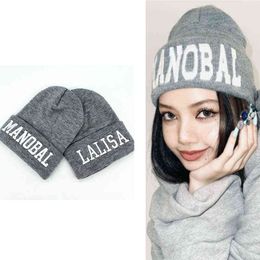 Beanie/Skull Caps Ball Caps KPOP LISA LALISA Letter Embroidery Grey Knitted Hats T220823