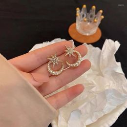 Stud Star Moon Earrings Asterism Pearls Crystals For Women Korean Charm Luxury Jewelry Wholesale 2022 Trendy Gift EarringStud