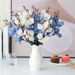 -Dekorative Blumen Kränze 5 Gabeln 20 Köpfe künstliche Magnolien Blume weiß rosa lila blau für Wohnkultur gefälschte Tulpen Seidenstrauß Wedd