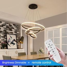 Pendant Lamps Modern Led Lamp For Living Dining Room Black Circle Ring Hanging Chandeliers Lights Home Kitchen Loft Lighting FixturePendant