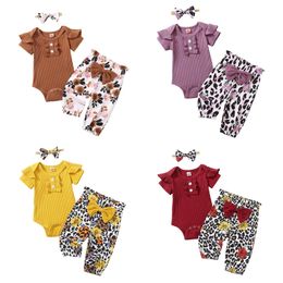 3Pcs Baby Girl Clothes born Baby Girl Clothing Short Sleeve Bodysuit + Leopard Print Trousers + Headband Infant Baby Outfits 220509