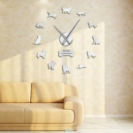 Wall Clocks Working Dog Breed Foundland Silent Quartz Large Clock With Fie Postures Mirror Numbers Stickers F WatchWall ClocksWall