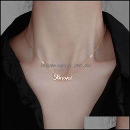 Pendant Necklaces Pendants Jewelry 100% Genuine 925 Sterling Sier Link Chain For Women Ladies Ins Zircon Forever Letters Necklace Ymn213 D
