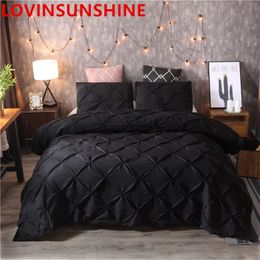 Luxury Black Duvet Cover Pinch Pleat Brief Bedding Set Queen King Size 3pcs Bed Linen set Comforter Cover Set With Pillowcase T200110