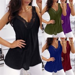 Summer Fashion Women Tank Tops V-Neck Sleeveless Casual Lace Tops White Black Women Clothes Bottoming Vest Shirt Sexy Tops 220616