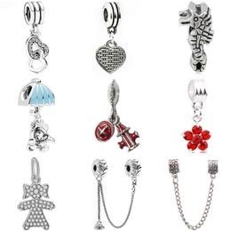 925 Sterling Silver Dangle Charm Luxurious Bird Santa Claus Safety Chain Crown Heart Beads Bead Fit Pandora Charms Bracelet DIY Jewellery Accessories
