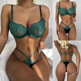 Sexy Lace Lingerie Sets Women Bra Briefs Thongs Underwear Ladies Hollow Nightwear Pyjamas Bralette Exotic Clothing Sex Comes L220727