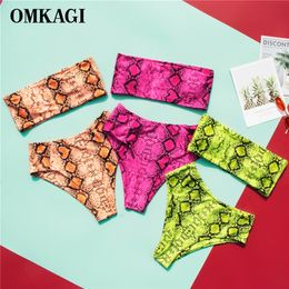 OMKAGI High Waist Bikini 2020 Push Up Bikinis Set Swimming Suit For Women Printed Swimsuit Leopard Bikini Micro Swimwear Women T200708