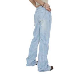 Women Summer New High Street Retro Millennium Stripes Versatile Wet Rounds Random Light Colour Jeans And Pants L220726
