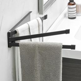 Hooks & Rails Bathroom Space Towel Rack Rail Holder Black Swivel Rotating Bars Racks Wall Hanger Fixture Saving HardwareHooks