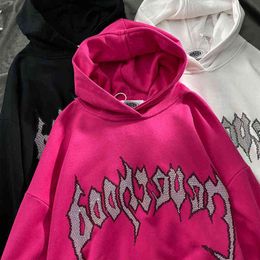 Couple streetwear letter hot drill hoodie rose red pullover women's new loose casual couple tops women winter clothes women Y220810