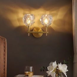 American simple copper crystal wall lamp G9 LED living room bedroom bedside study bathroom mirror lamp