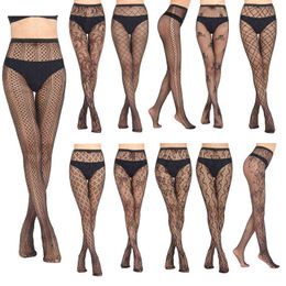 Womens Sexy Fishnet Tights Jacquard Weave Seamless Pantyhose Yarns Garter Grid Fish Net Stockings Hose Sexy Lingerie Plus Size T220808