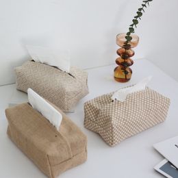 Linen Simple Tissue Box Living Room Cotton Pumping Case Car Towel Napkin Papers Holder Pouch Chic Table Home Decoration 220523