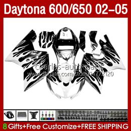 Fairings Kit For Daytona 650 600 CC 02 03 04 05 Bodywork 132No.72 White flames Cowling Daytona 600 Daytona650 2002 2003 2004 2005 Daytona600 02-05 ABS Motorcycle Body