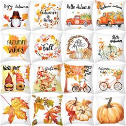 Party Decoration Happy Fall Cushion Cover Pumpkin Leaf Printed Watercolor Art Pillow Farmhouse Decor Thanksgiving Throw Case 45x45cm