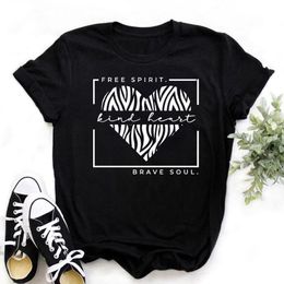 Leopard Print Love Womens T-shirt Kind Heart Summer Short Sleeve Black Fashion Top