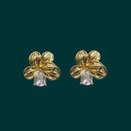 French Retro Camellia Zircon Stud Earrings 925 Silver Needle Light Luxury Literary Temperament Flower Fashion Wild Jewellery Gift