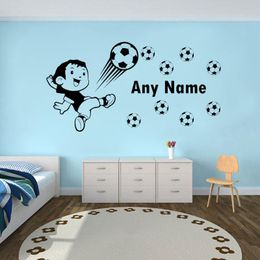 Wall Stickers Cartoon Boys Football Sport Any Name Sticker Art Fashion Custom Kids Room Decals Removable Home Decor Z164