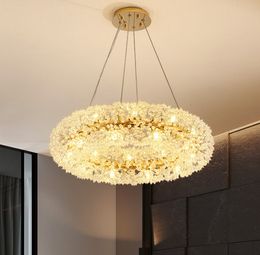 New Crystal Flower Chandelier Led Luxury Indoor Lighting Decoration Living Room Bedroom Round Dining Room Lamp