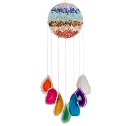 Jewellery Pouches Bags Round Resin Slice Hanging Ornament With Colourful Agate Slices Pendant Wind Chimes FengShui Window Home DecorationJewelr