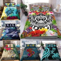 Hibiscus Floral Duvet Cover Tribal Polynesian Turtle Bedding Set Plumeria Hawaiian Comforter Twin Full King for Kids Adult