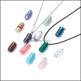 Pendant Necklaces Pendants Jewelry Natural Stone Cylinder Necklace Opal Tigers Eye Pink Quartz Crystal Chakra Rei Dh1G6