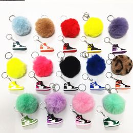 14 Colors Designer Mini Silicone 3D Sneaker Pompom Keychain Men Women Kids Key Ring Gift Shoes Keychains Handbag Chain Basketball Rabbit Hair Keychain High Quality