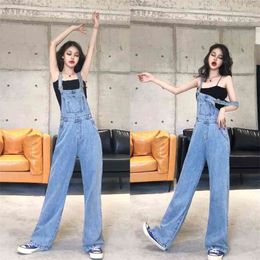 Autumn New High Waist Women Wide-Legged Denim Overalls Young Girls Fashion Empire Jumpsuits Female Students Rompers Jeans 210326