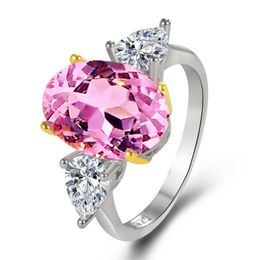 Platinum-plated gold two-color inlaid high carbon diamond oval diamond ring imported gemstone simulation diamond powder yellow and white dia