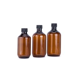 Packing Empty Brown Plastic Bottle Whyshoulder Black Plastic Screw Lid With Clear Inner Plug Refillable Cosmetic Portable Packaging Container 300ml 400ml 500ml