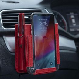 Car Organiser Multifunctional Air Vent Storage Pocket PU Leather Bag Mobile Pen Phone Key W8O5